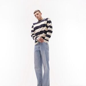 Topman classic stripe knitted crewneck in ecru & navy L